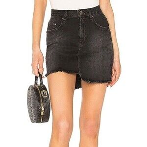 One Teaspoon 2020 Black Swan Denim Mini Skirt Size 25 NWT Raw Cutoff Hem Stretch
